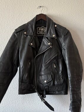 Vintage 90s Black Genuine Leather Biker Jacket